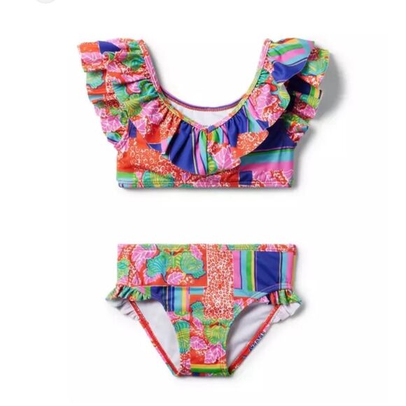 Janie and Jack Recycled Patchwork Ruffle 2-Piece Swimsuit Size 2T